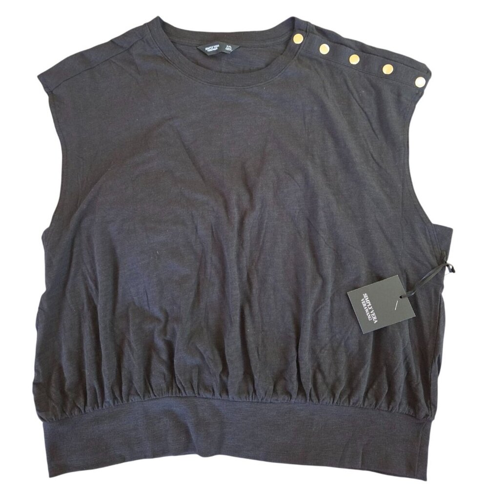 Simply Vera Vera Wang Women's Black Sleeveless Top XXL Gold Buttons 100% Cotton